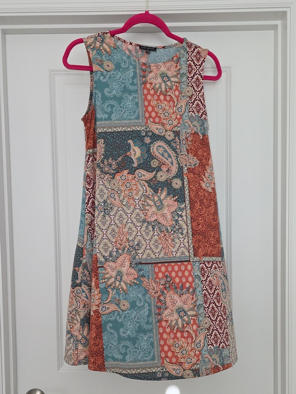 Ava & Grace Patchwork Paisley Mini Dress - Teal, Coral, Rust